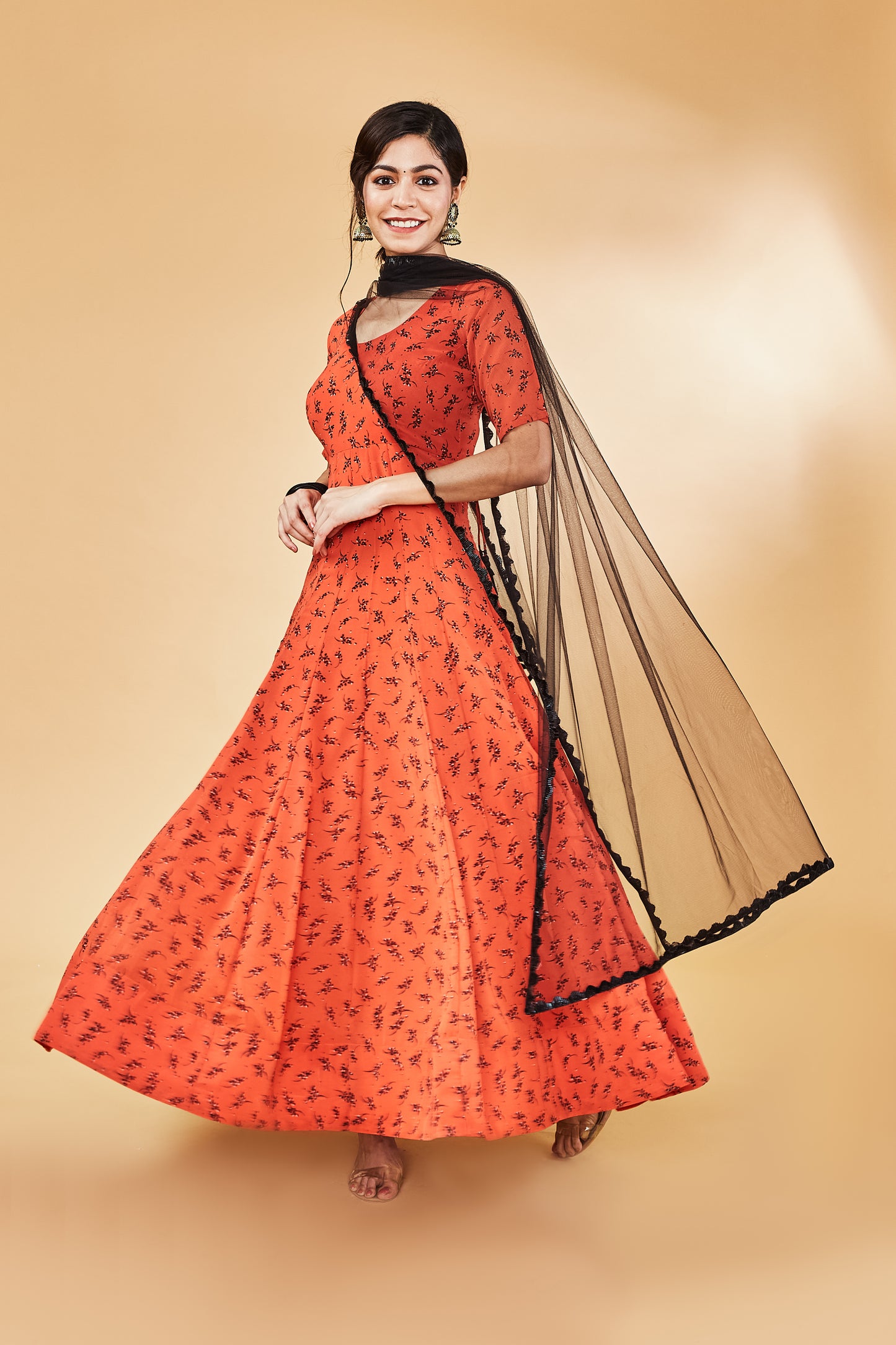 Orange Anarkali Set