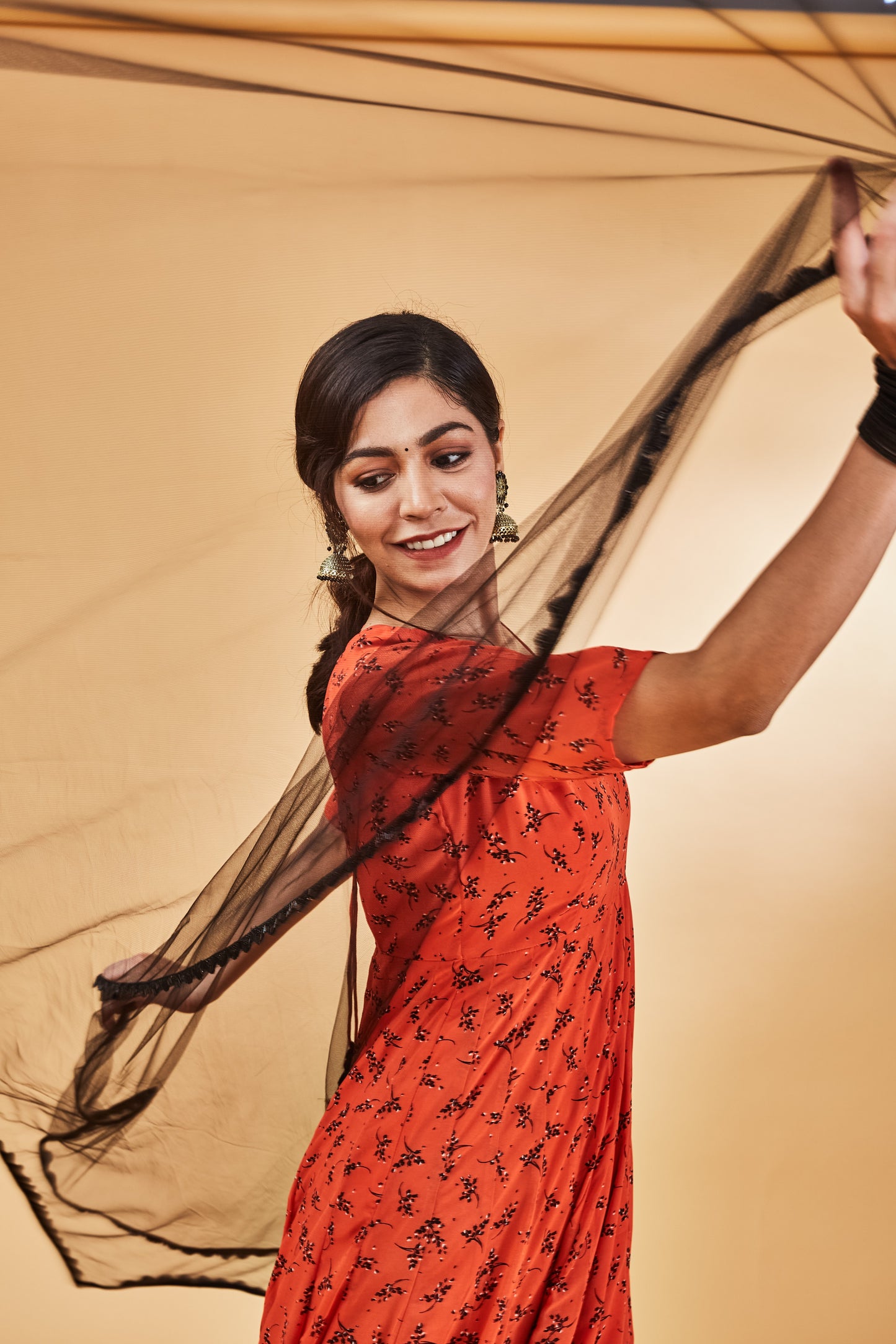 Orange Anarkali Set