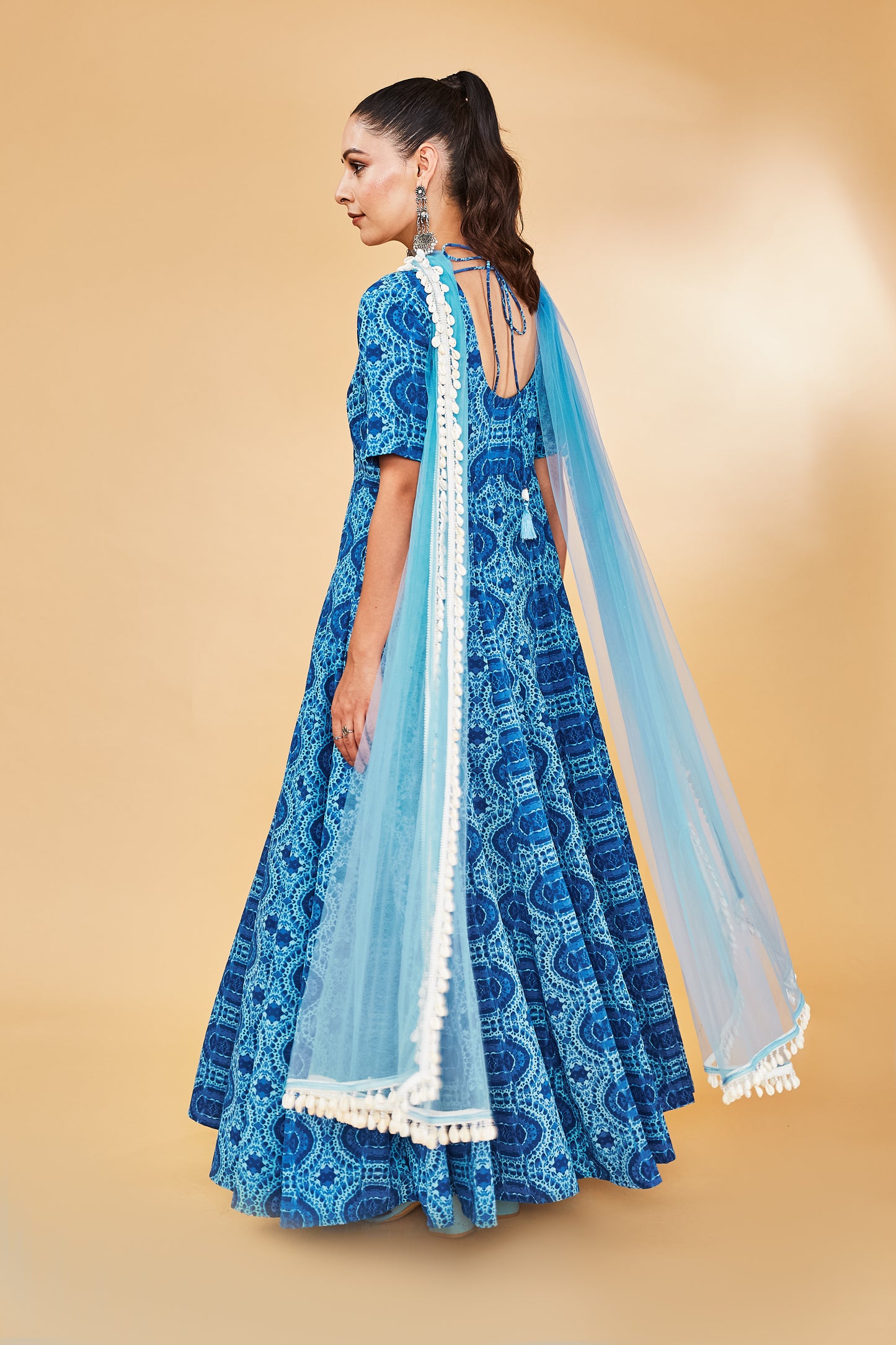 Blue Printed Anarkali Set