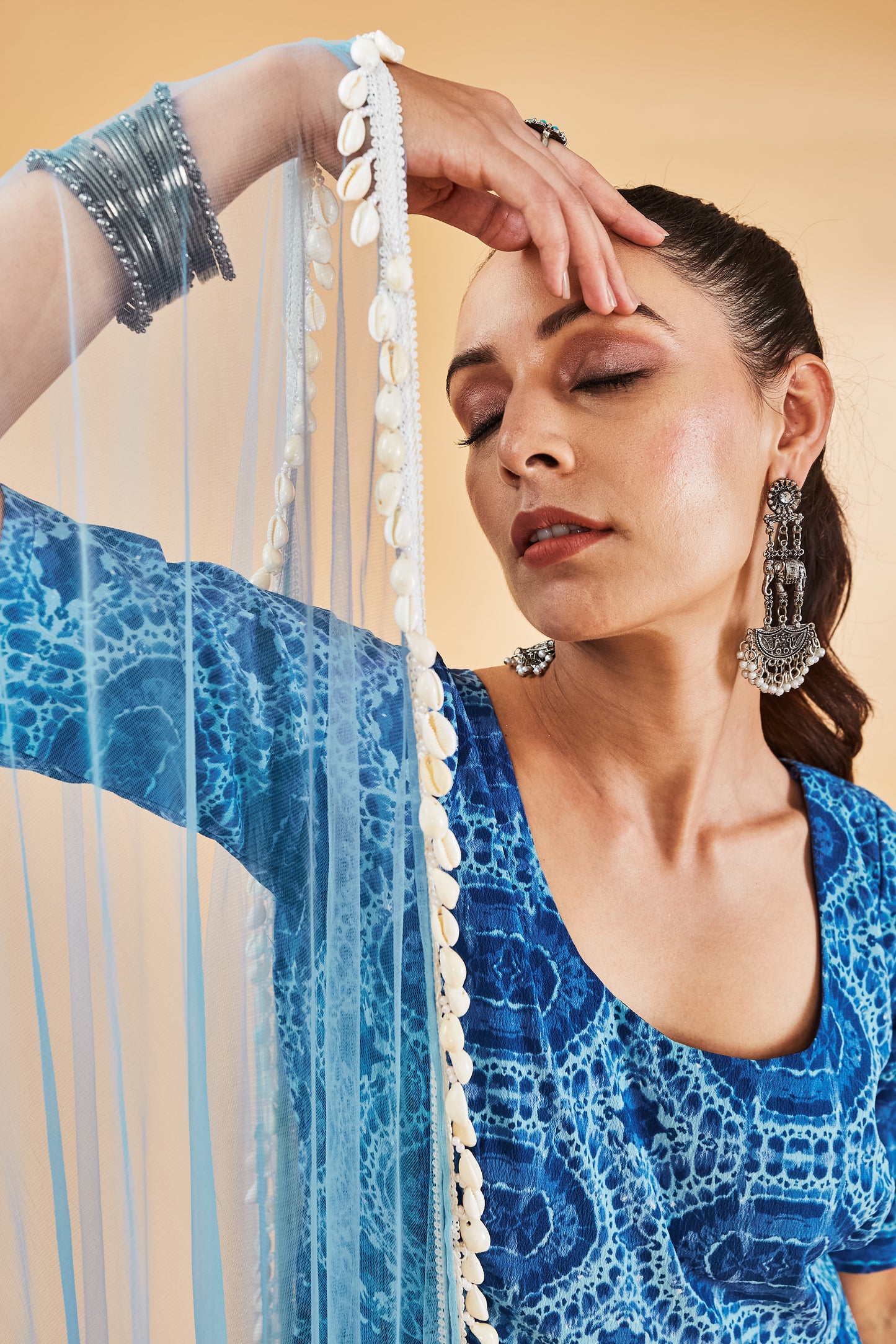 Blue Printed Anarkali Set