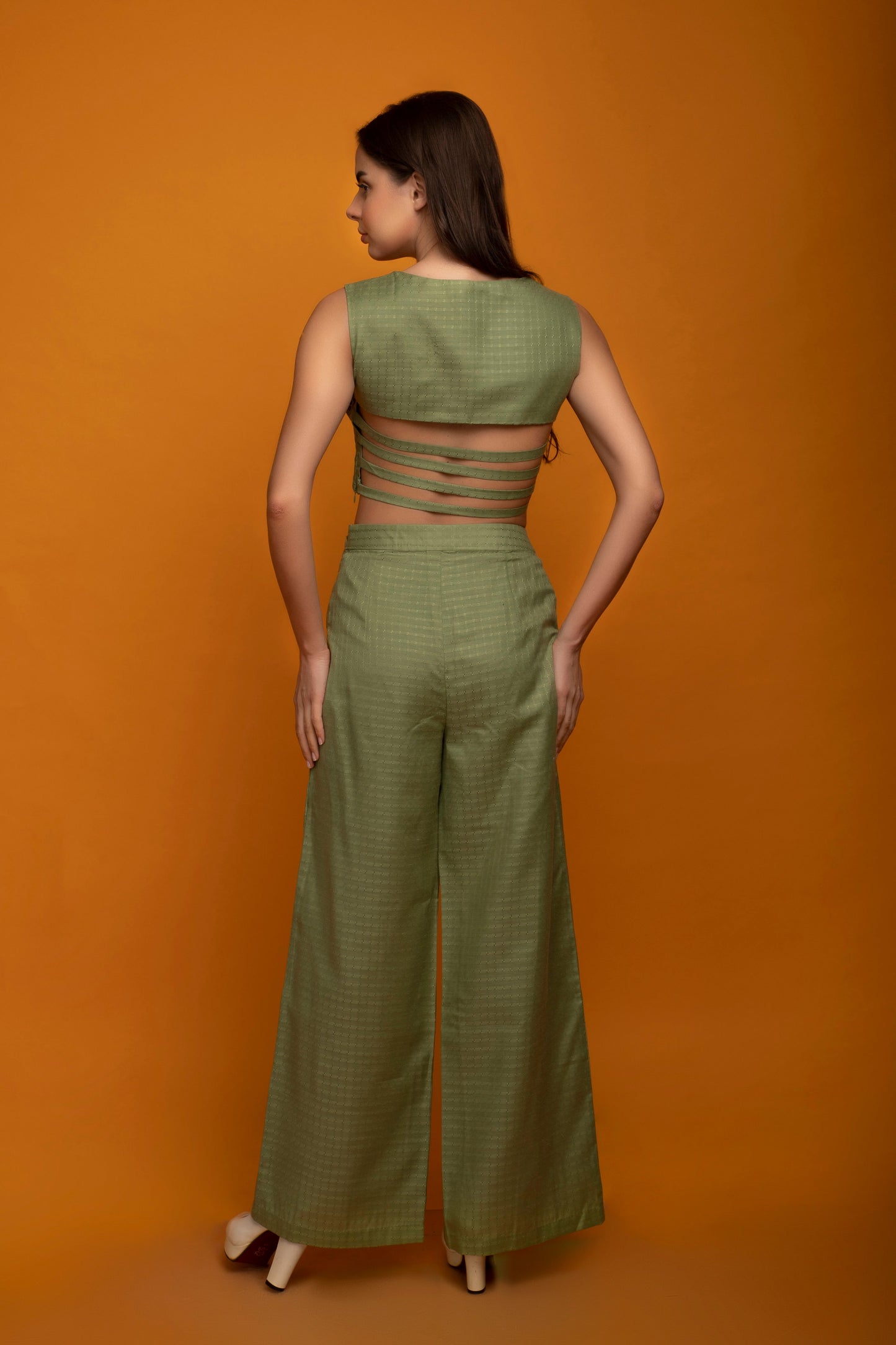 Pleated crop top and pant set