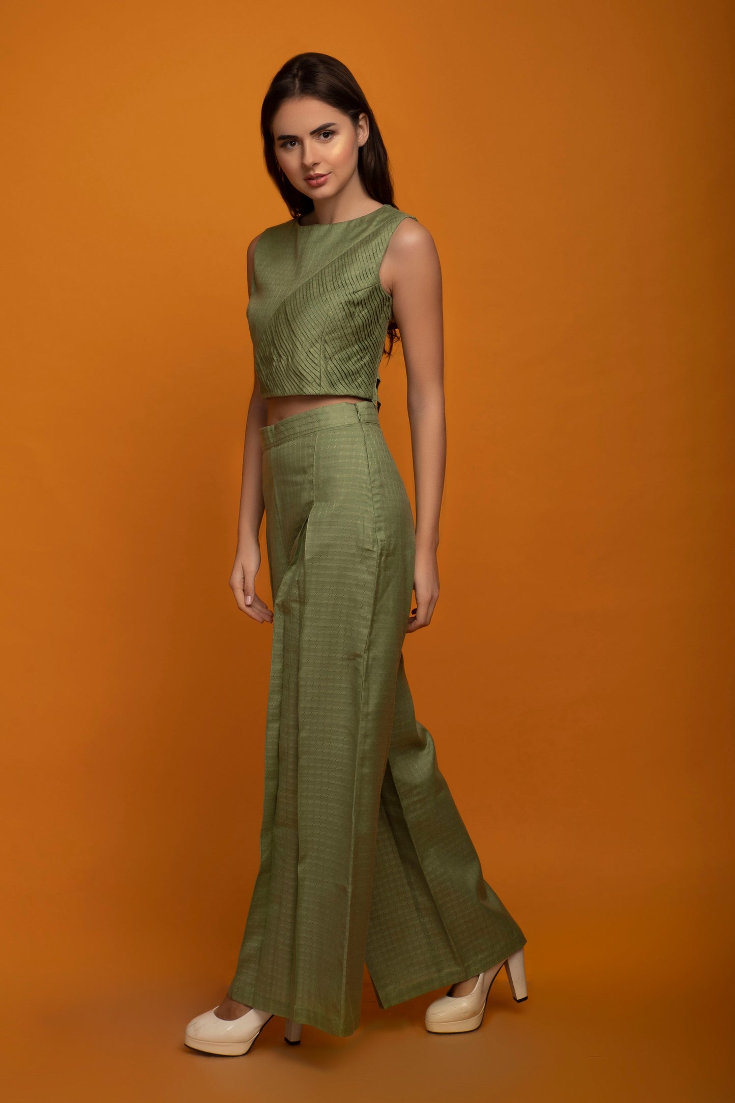 Pleated crop top and pant set