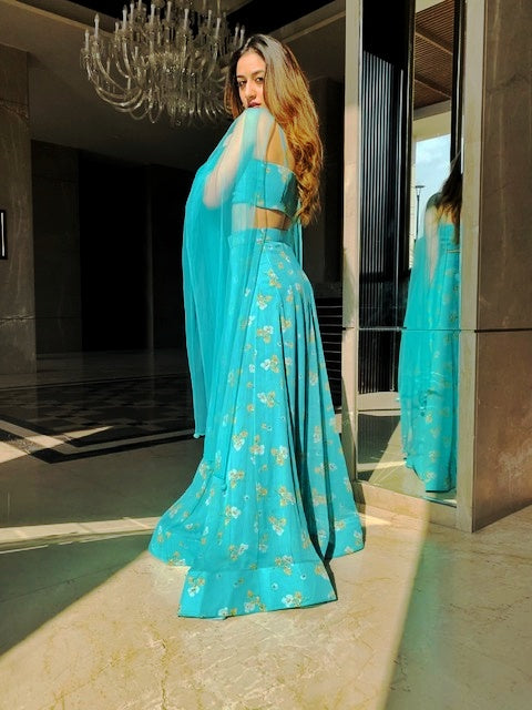 Paint me blue printed lehenga