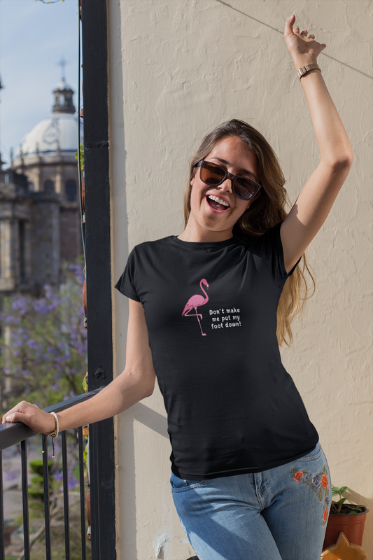 Black Cotton Flamingo Printed Tshirt