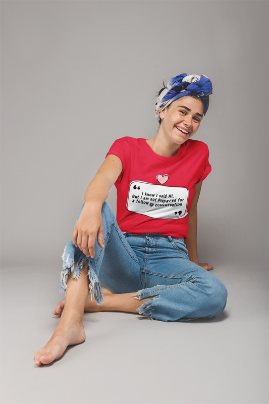 Red Cotton Follow Up Conversation Printed Tshirt