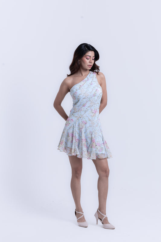 Gentle Blooms Pastel Blue Ruffle Dress