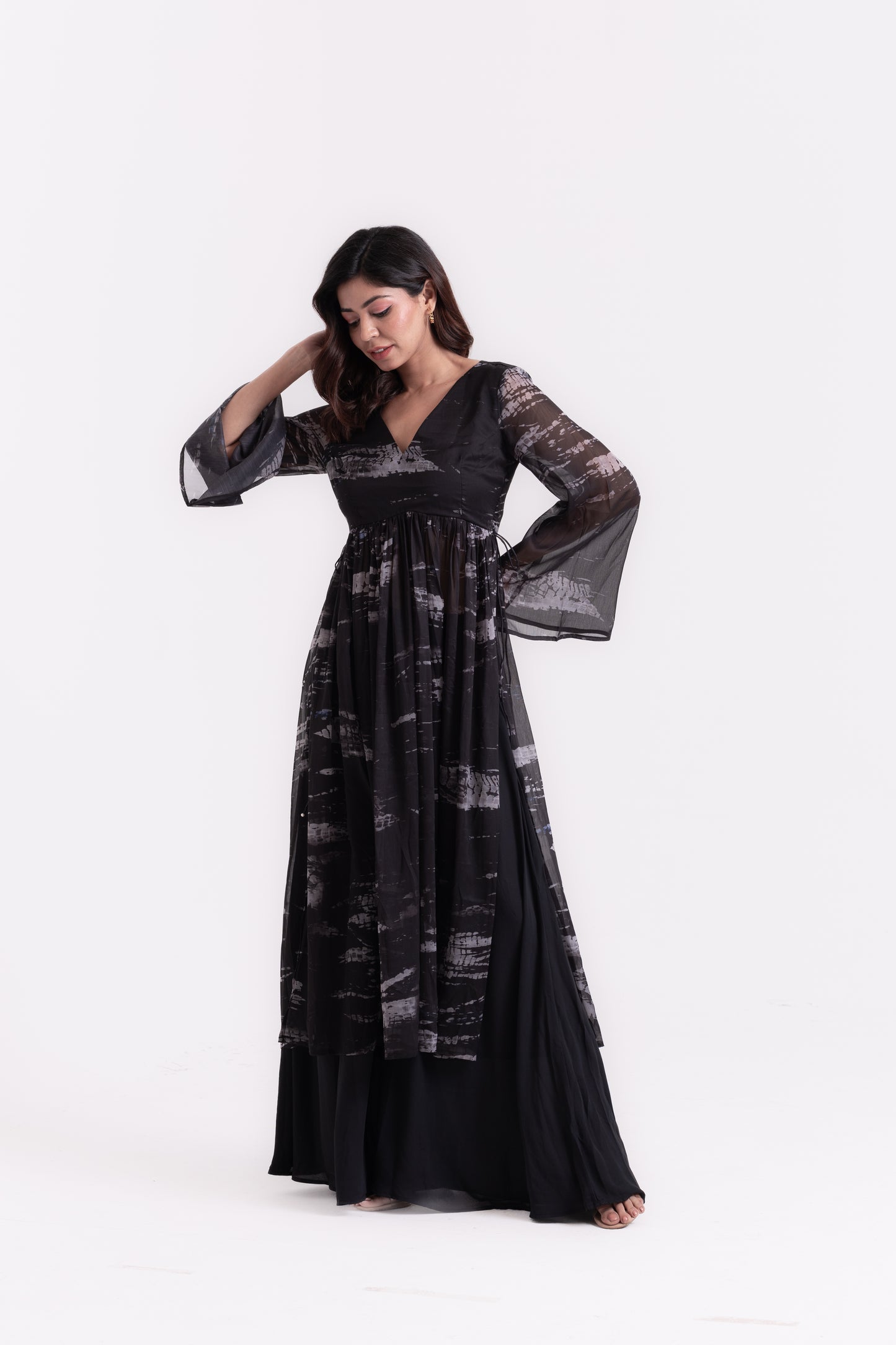 Midnight Swirls: Black Tie-Dye Kurti Set