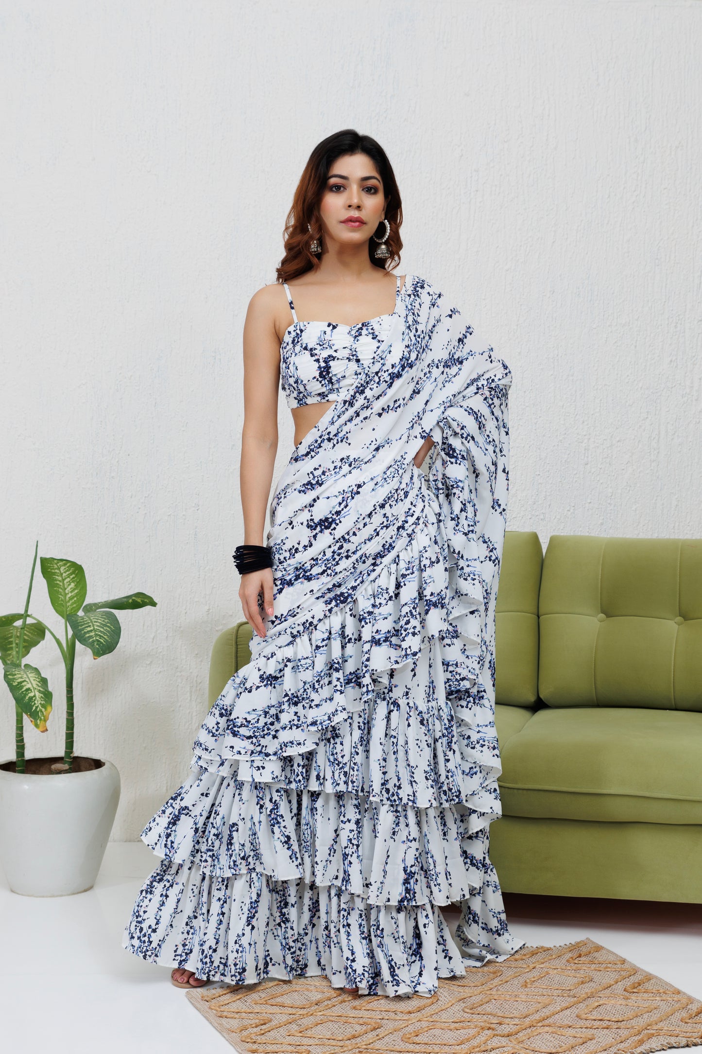 Mystique Melange: White printed saree