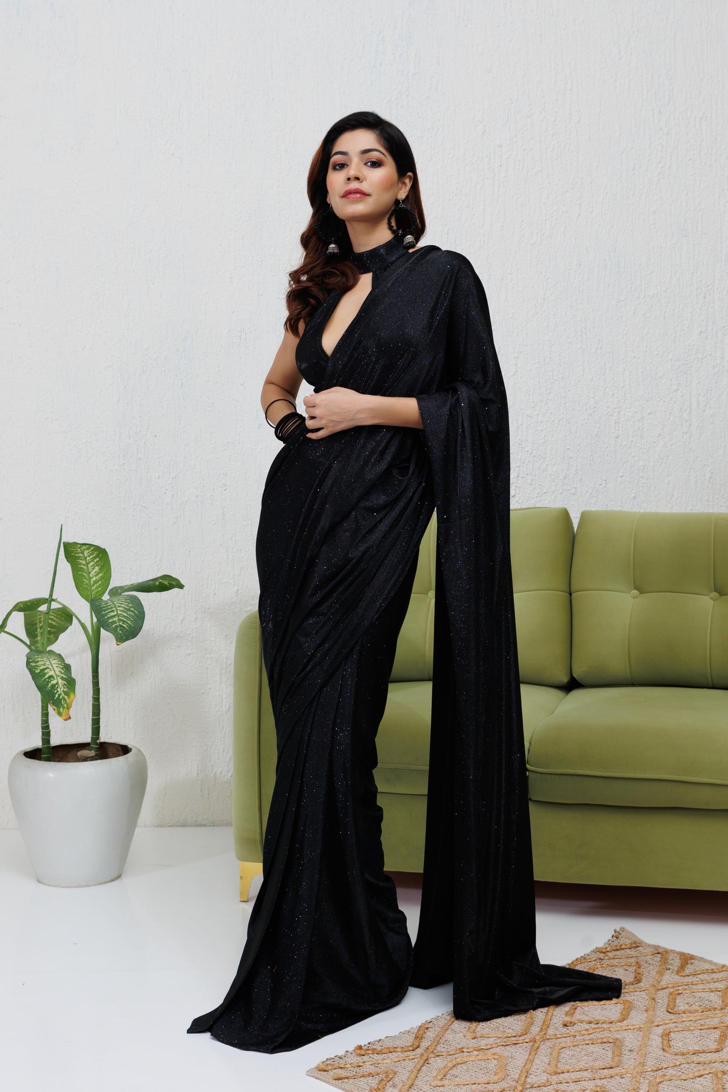 Mystique Melange: Black shimmer Pre-draped saree