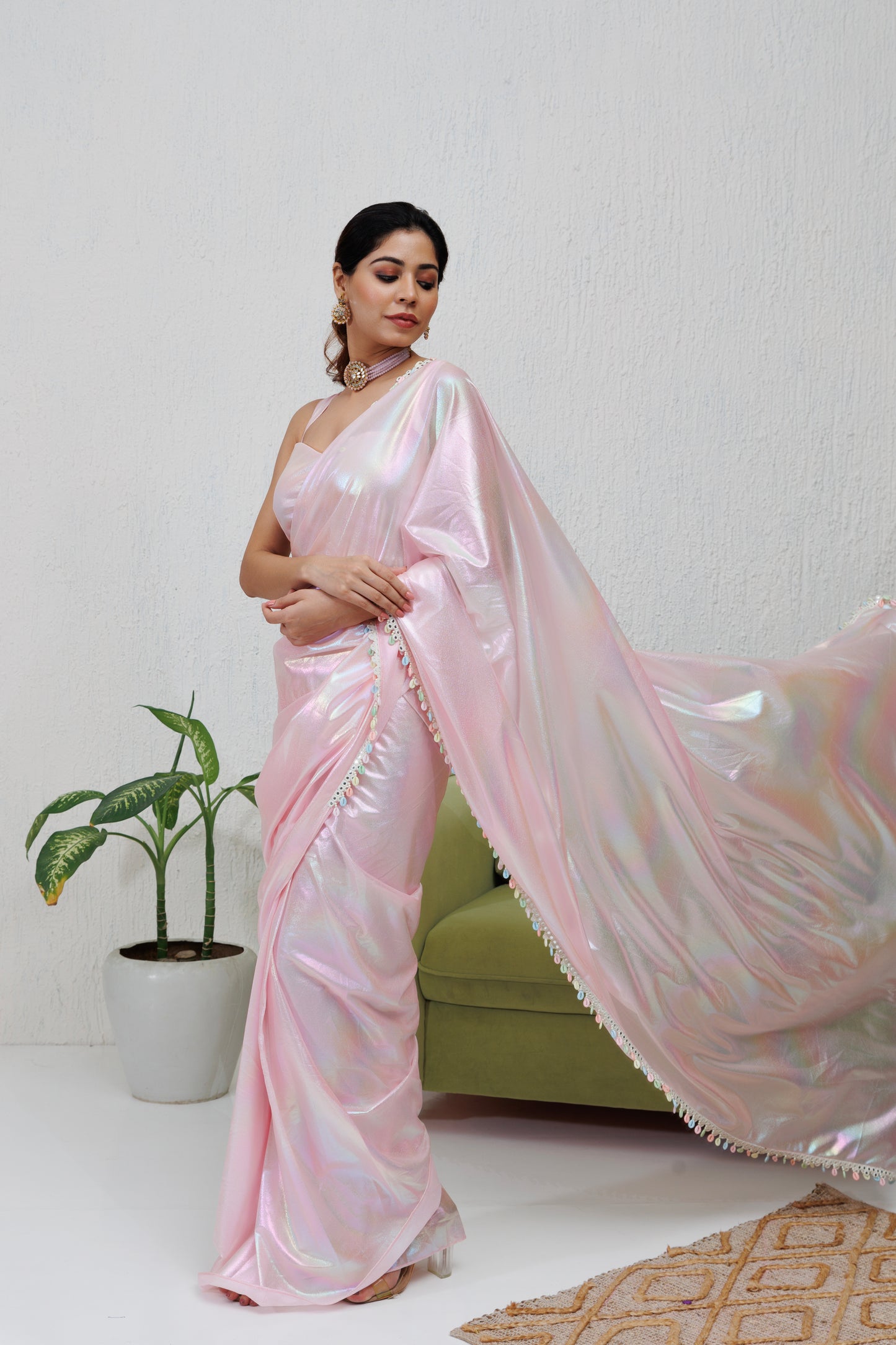 Mystique Melange: Blush Pink Pre draped saree
