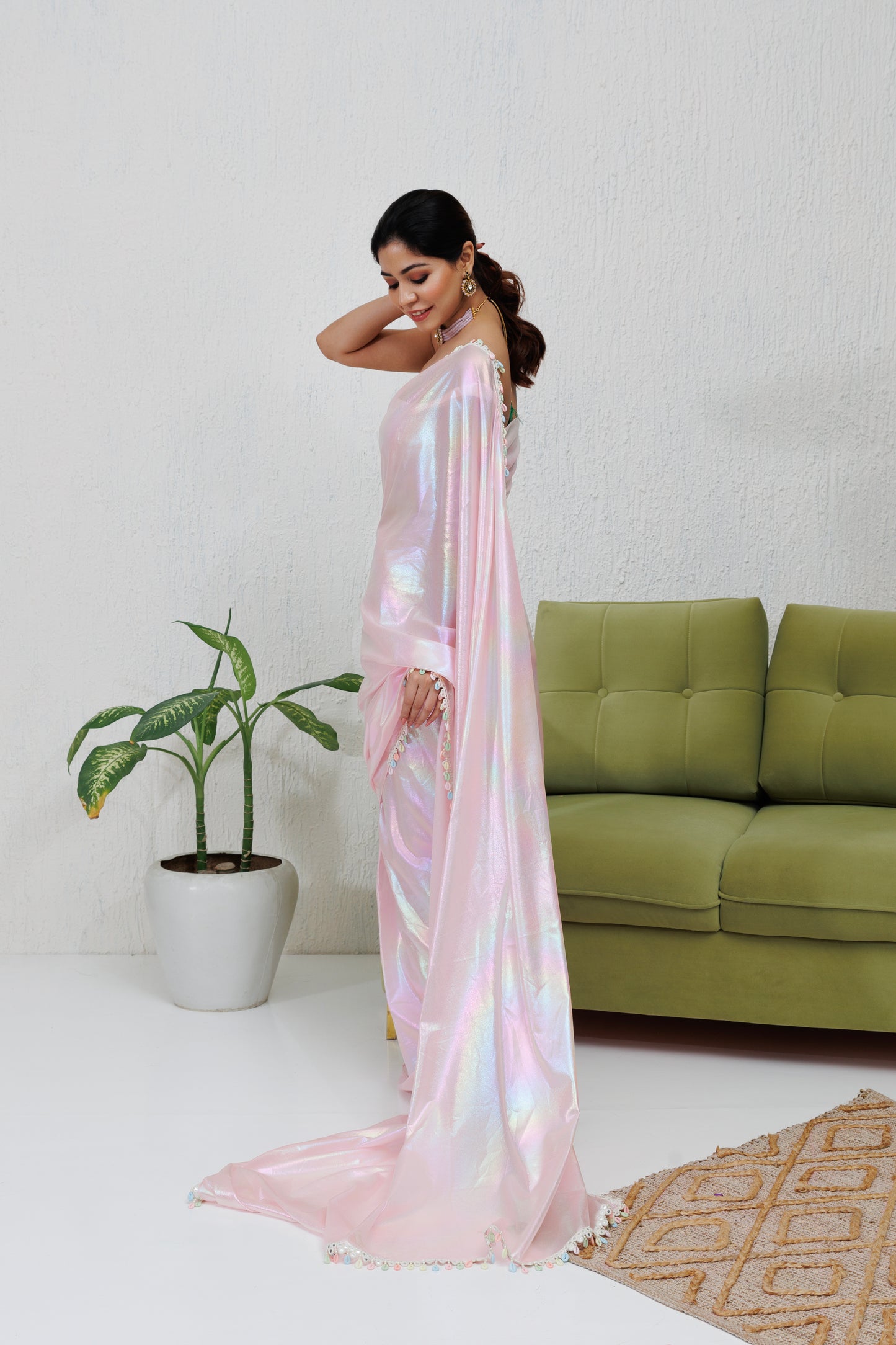 Mystique Melange: Blush Pink Pre draped saree