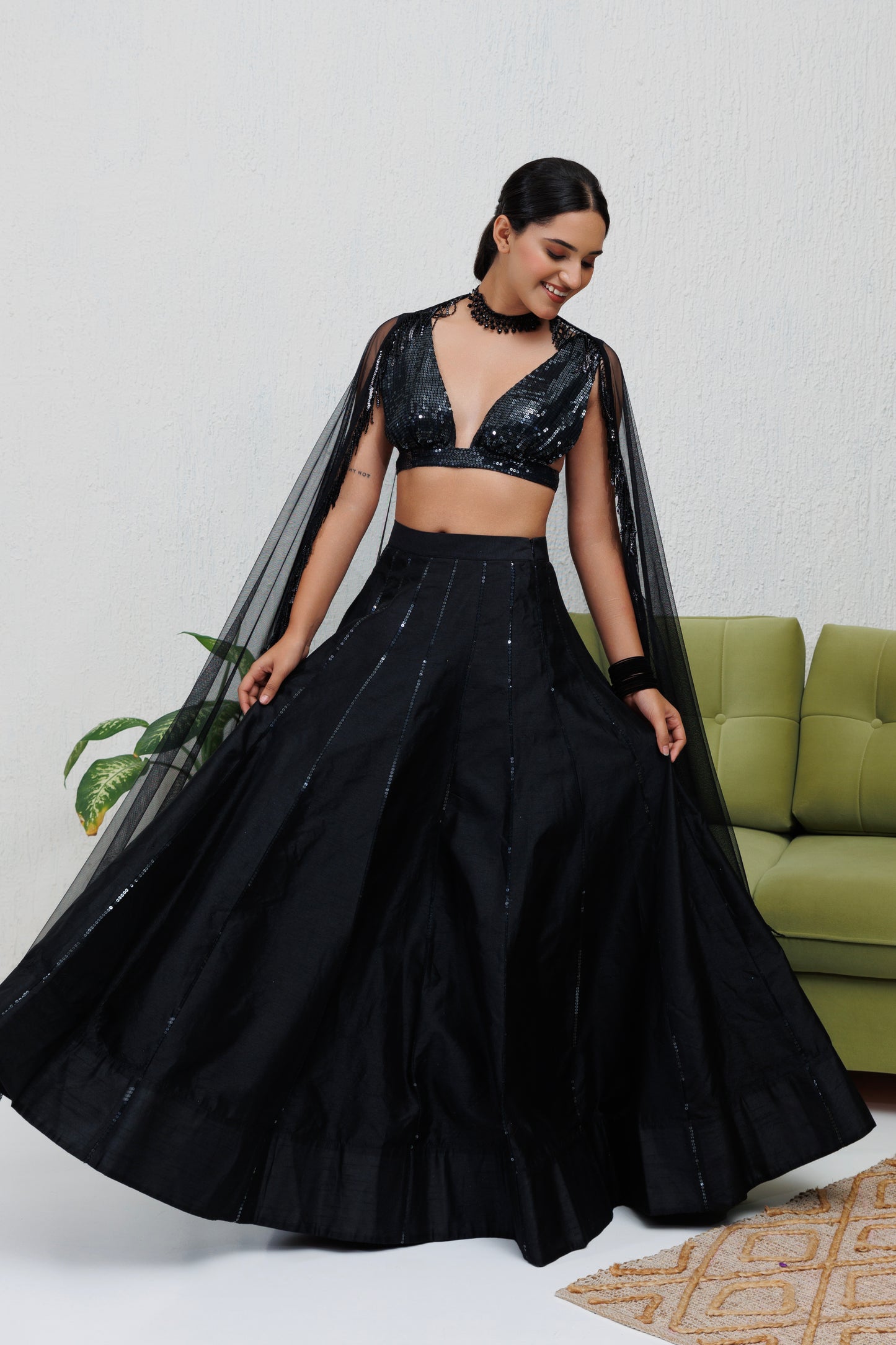 Mystique Melange: Black Sequined lehenga set