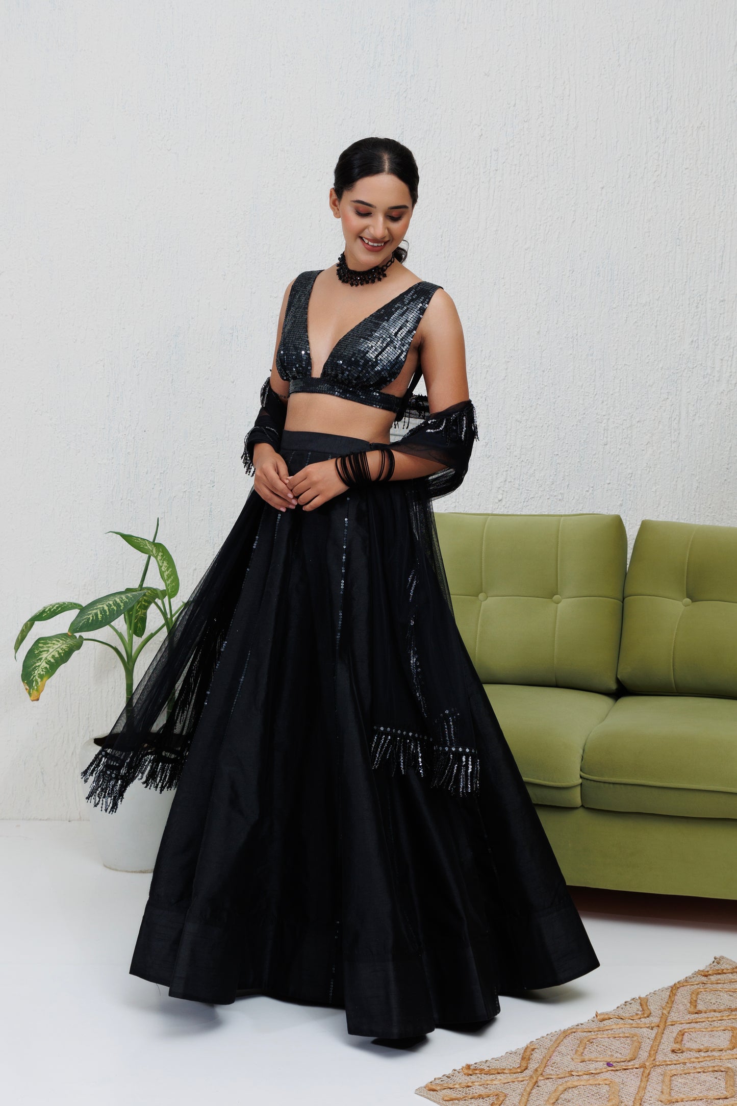 Mystique Melange: Black Sequined lehenga set