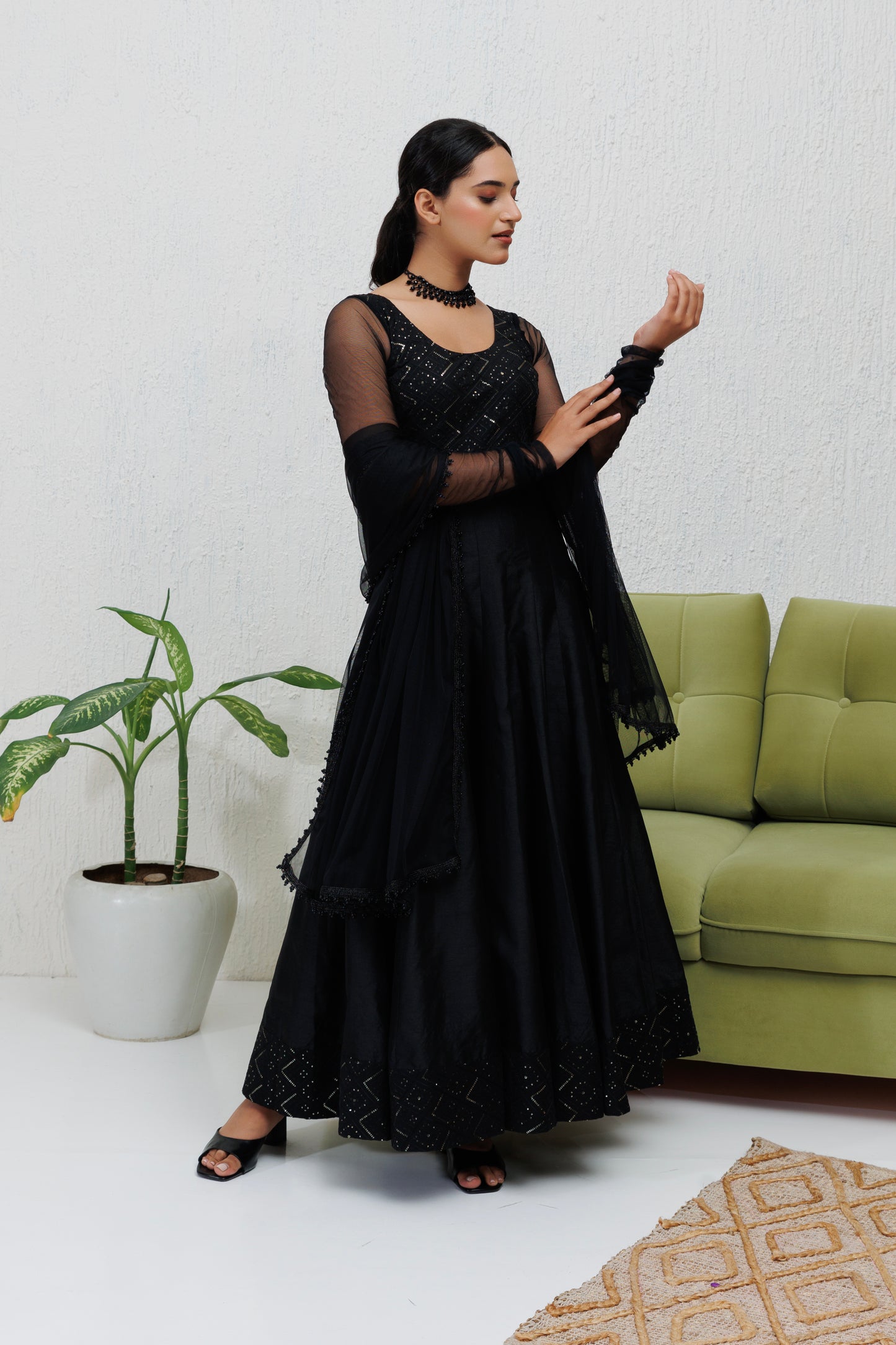 Mystique Melange: Black embroidered Anarkali