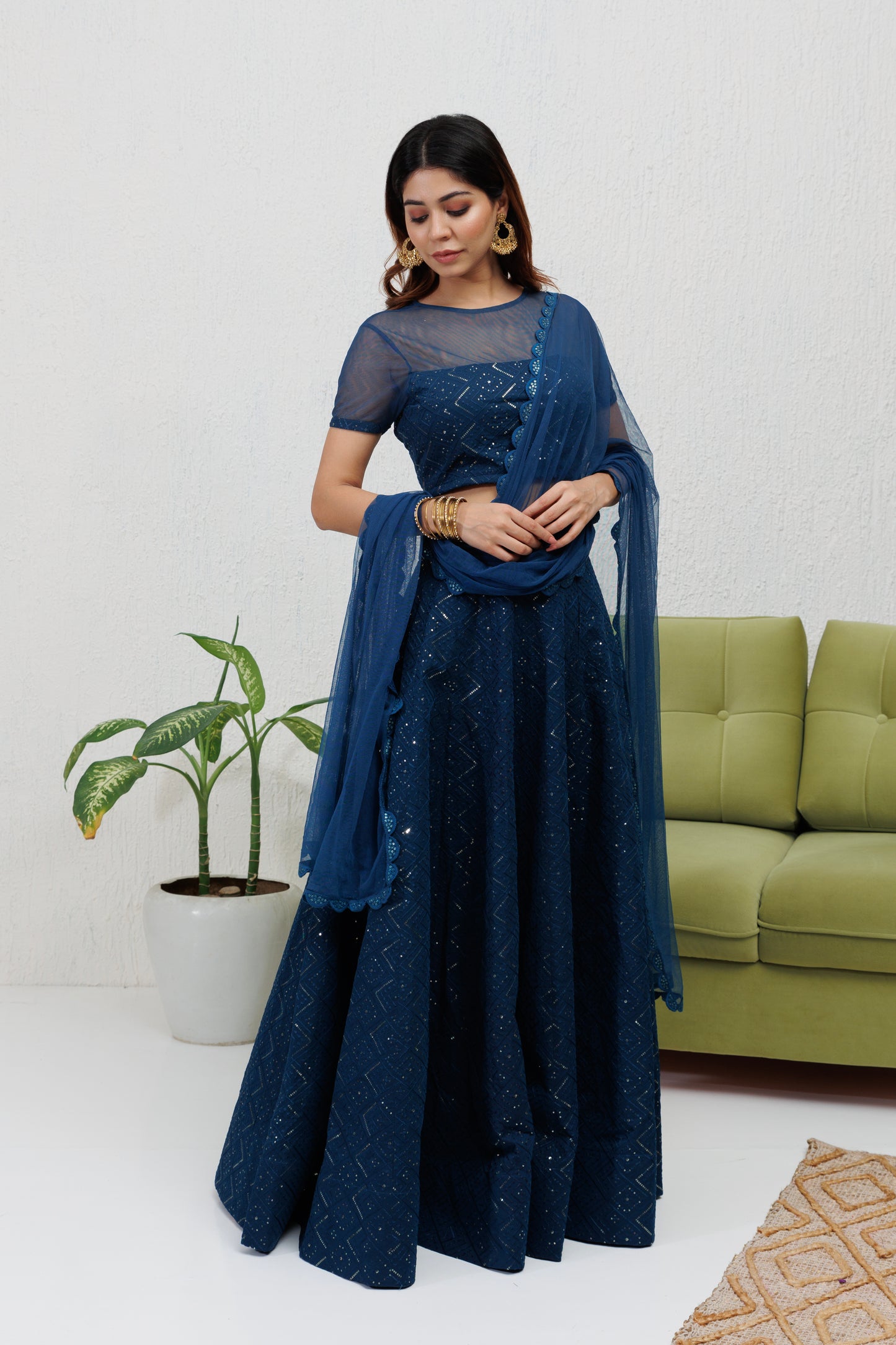 Mystique Melange: Navy blue embroidered lehenga set