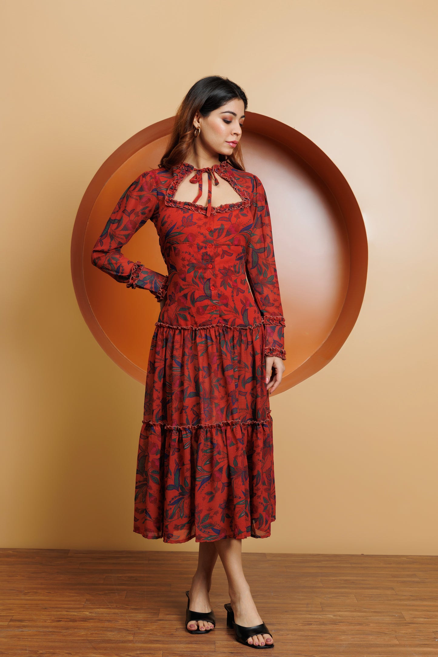 Frontier Chic: Brown Printed Long Dress