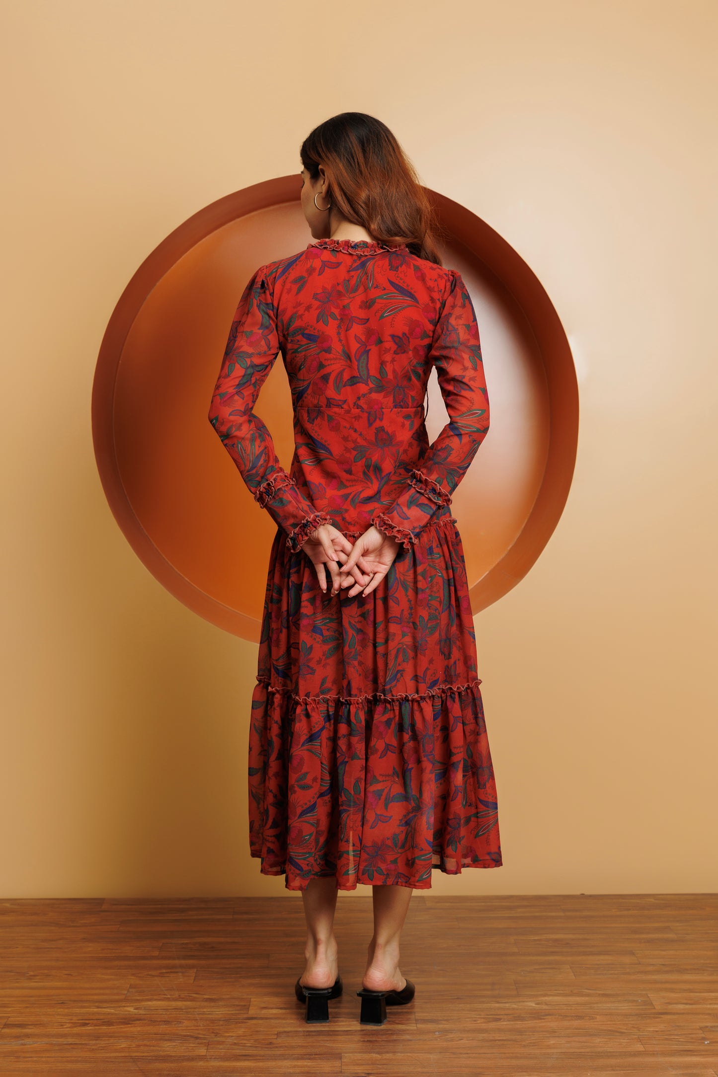 Frontier Chic: Brown Printed Long Dress