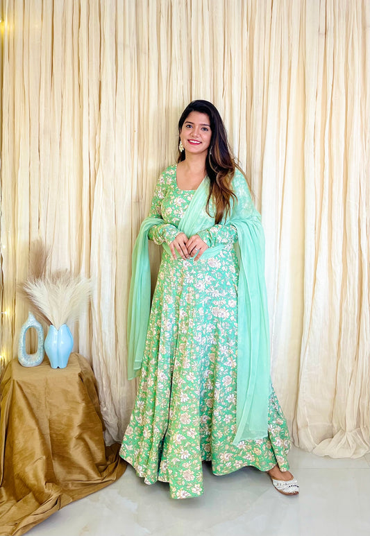 Blooming in Green Floral Anarkali