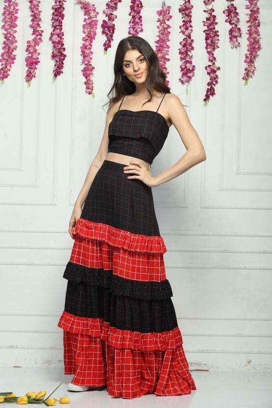 check skirt and top set