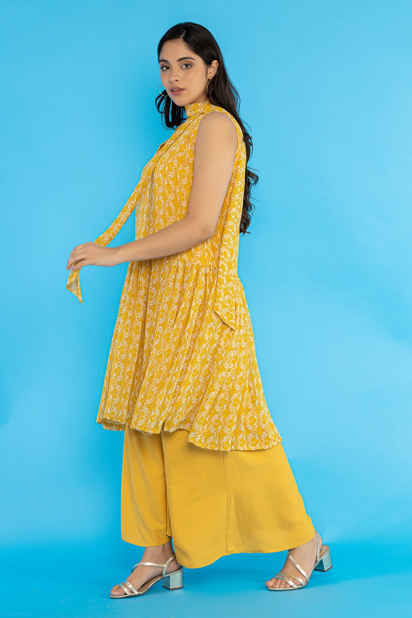 yellow drop waist  kurti set