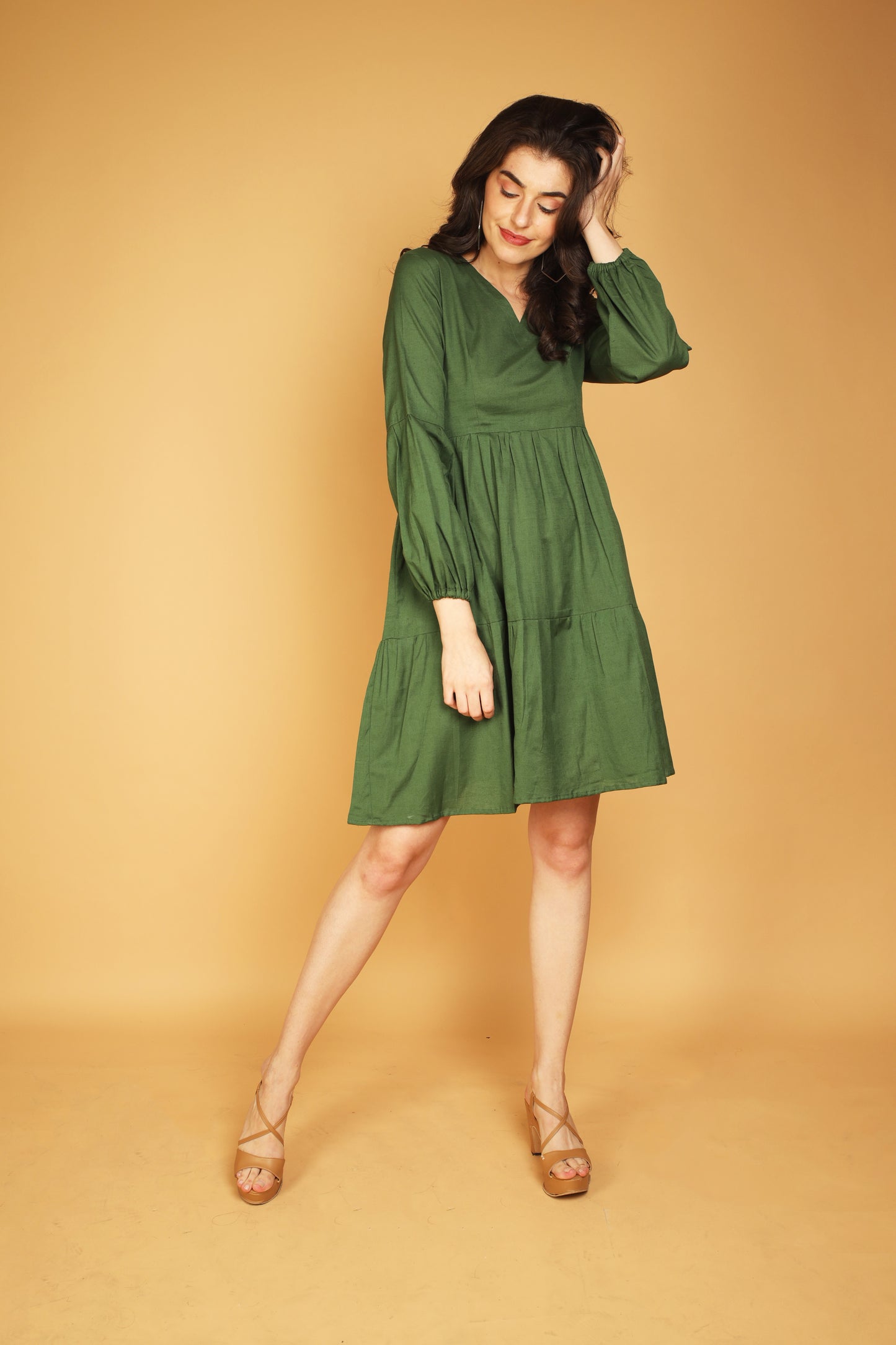 GARVILI Kale Green dress with balloon sleeves
