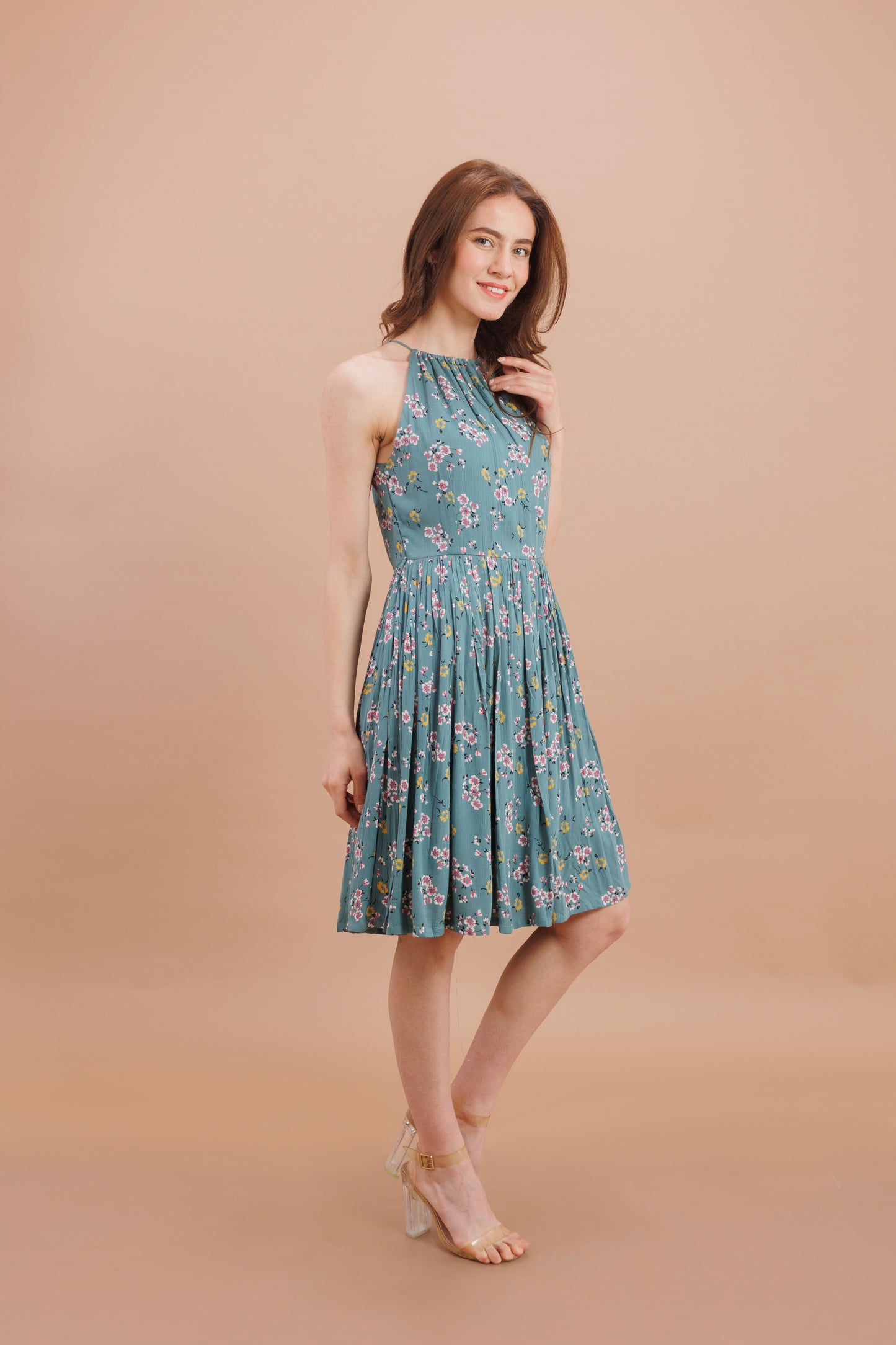 "Floral halter neck dress"