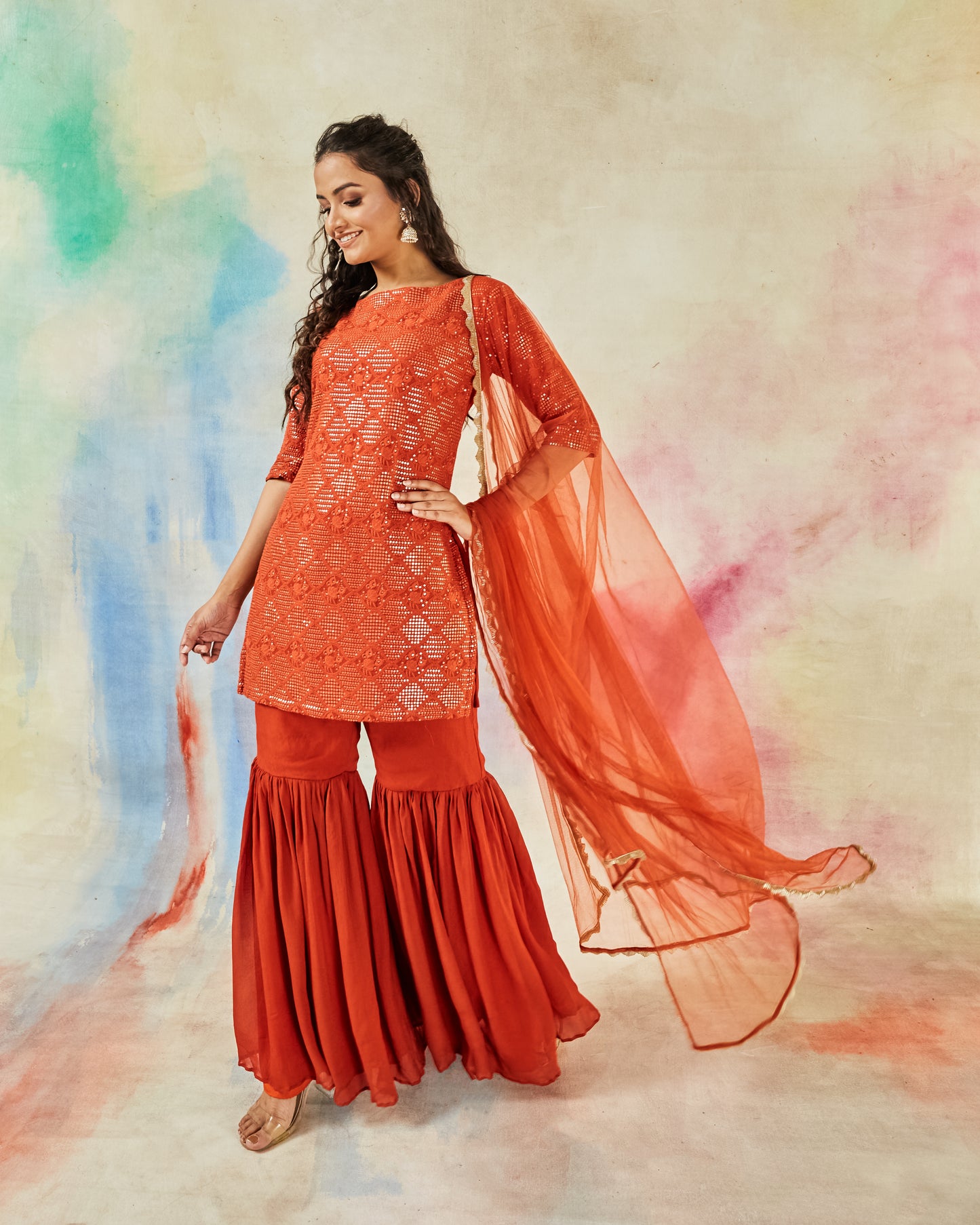 GARVILI RUST ORANGE GHARARA SET