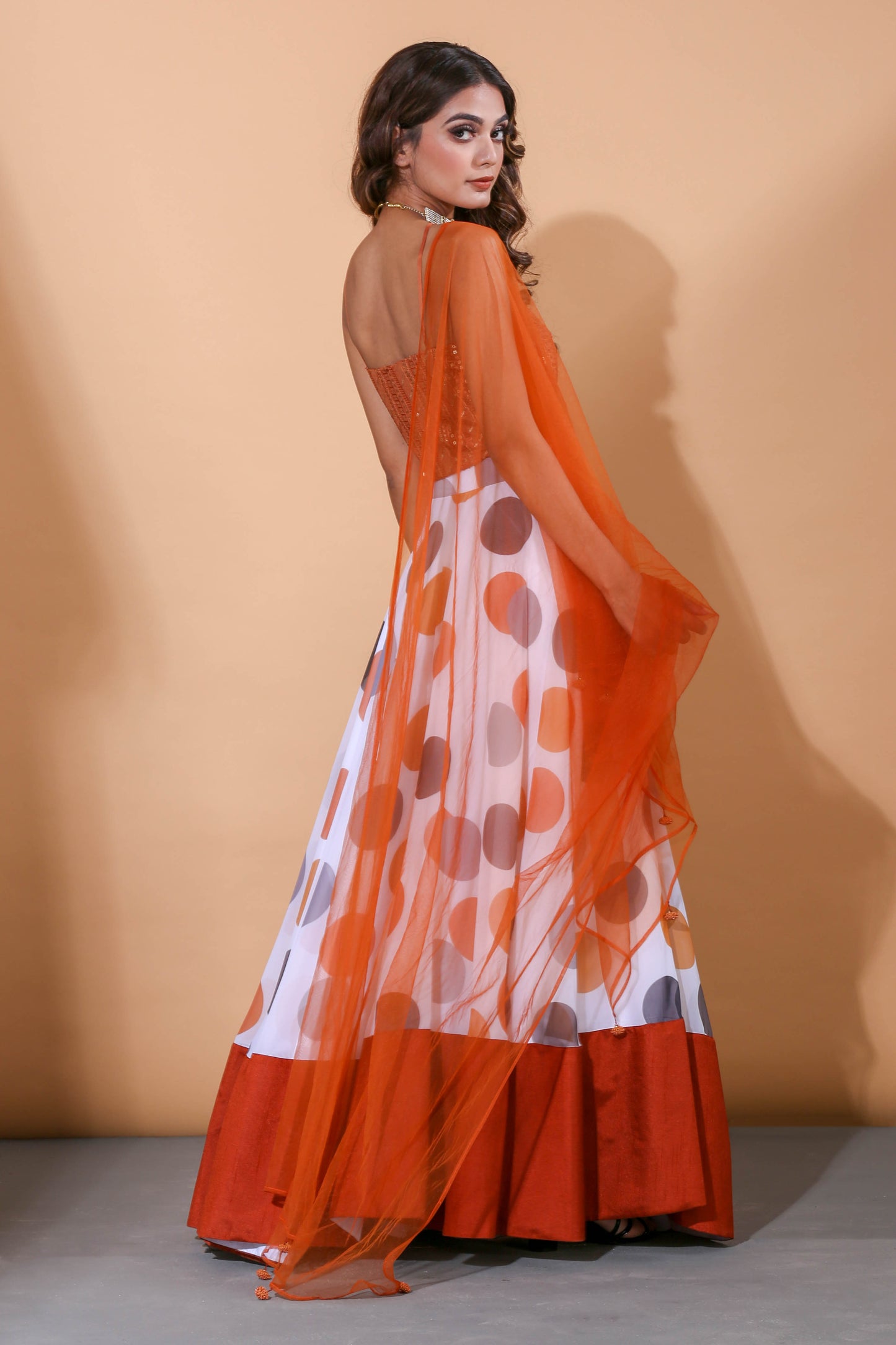 Adhikam- Rust polka dot lehenga set