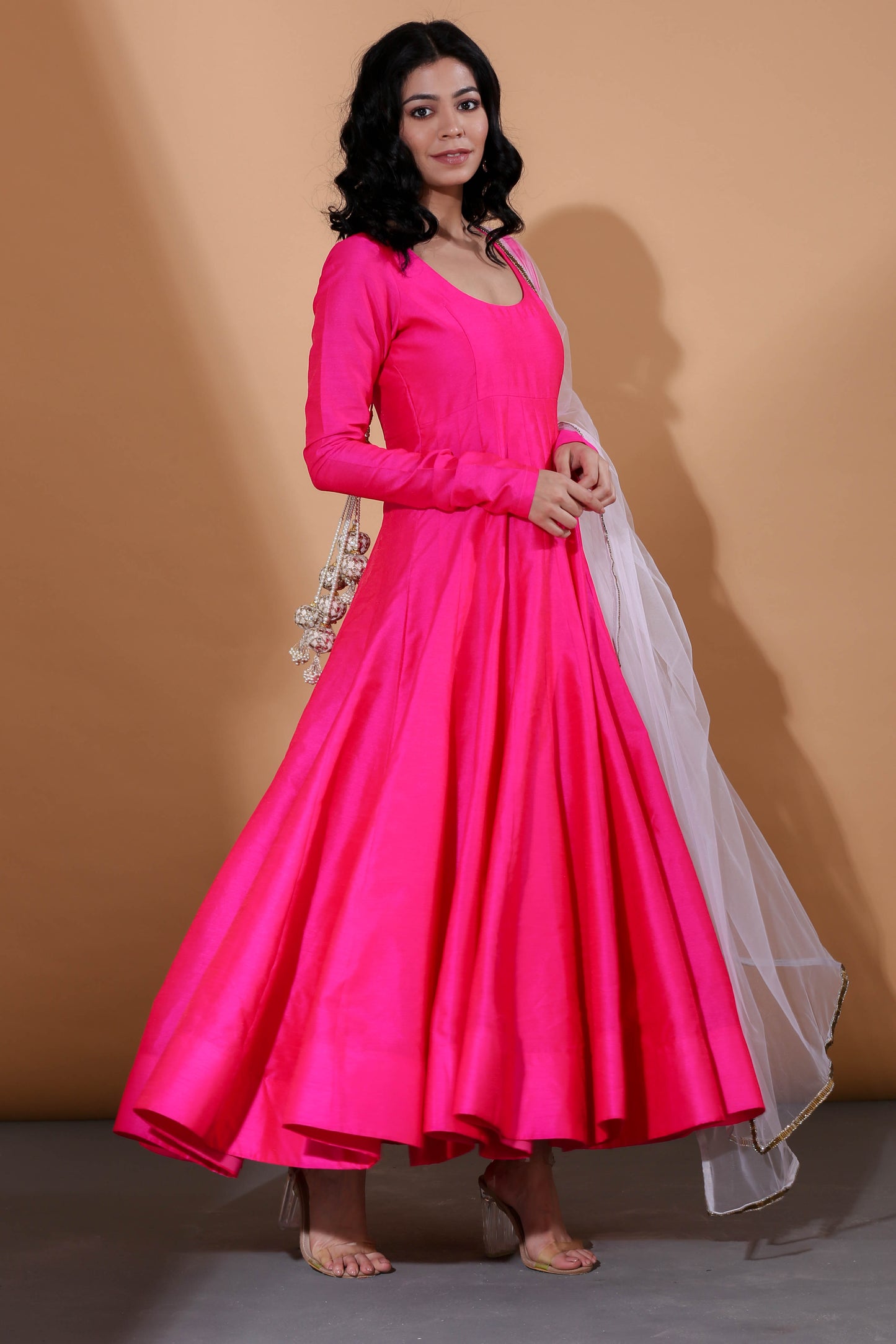 Adhikam- Neon pink A-line anarkali set