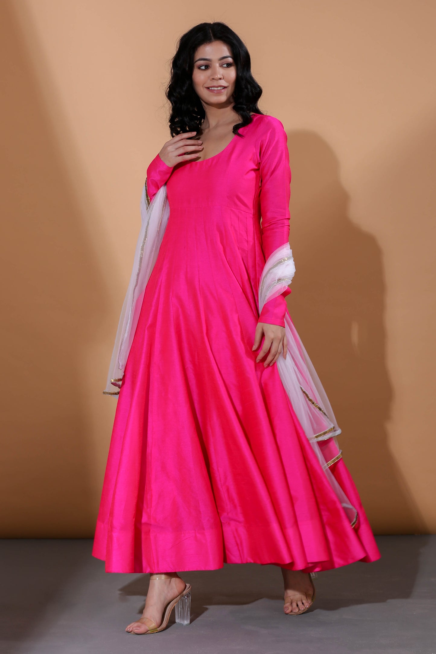 Adhikam- Neon pink A-line anarkali set