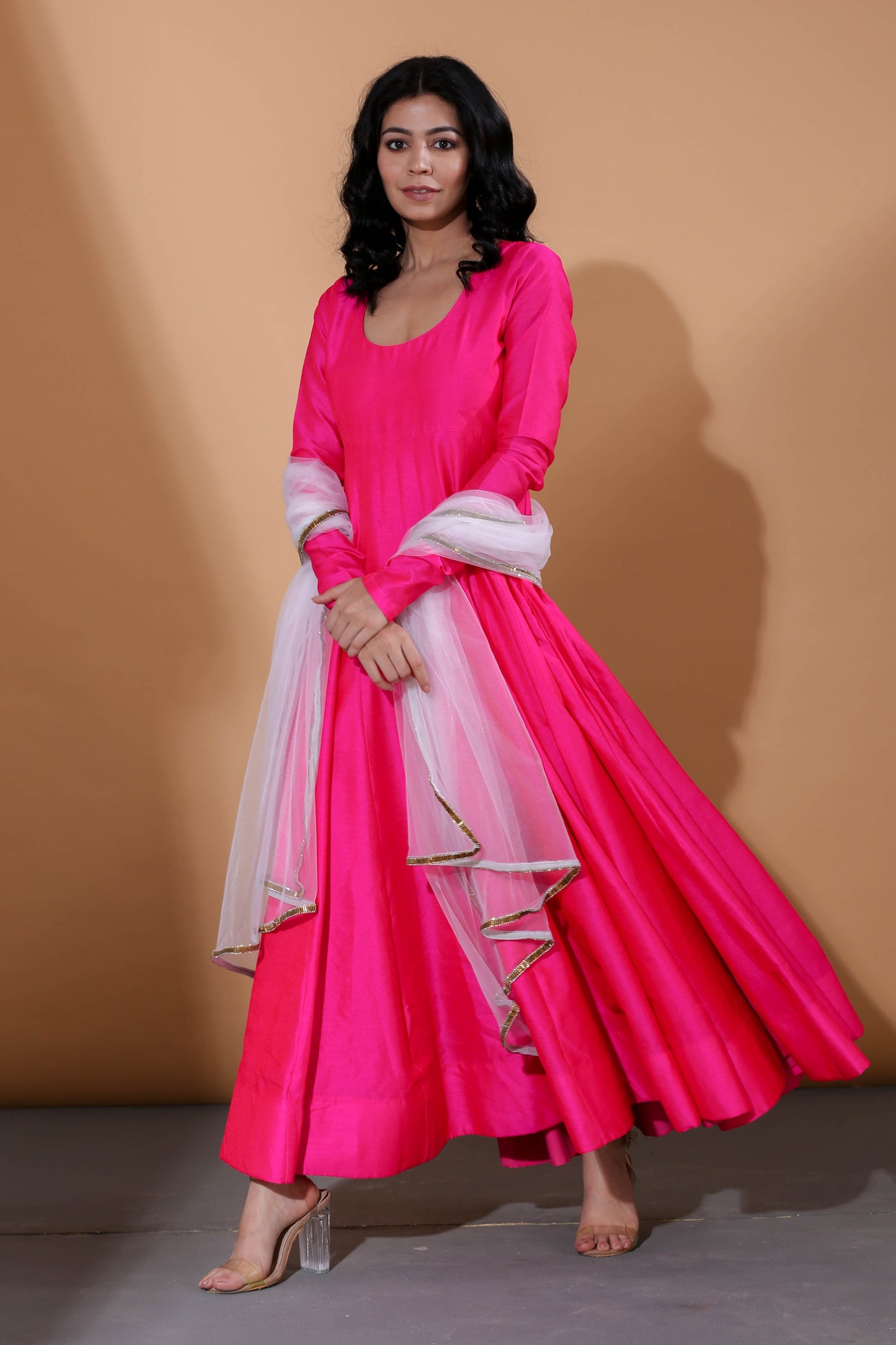 Adhikam- Neon pink A-line anarkali set