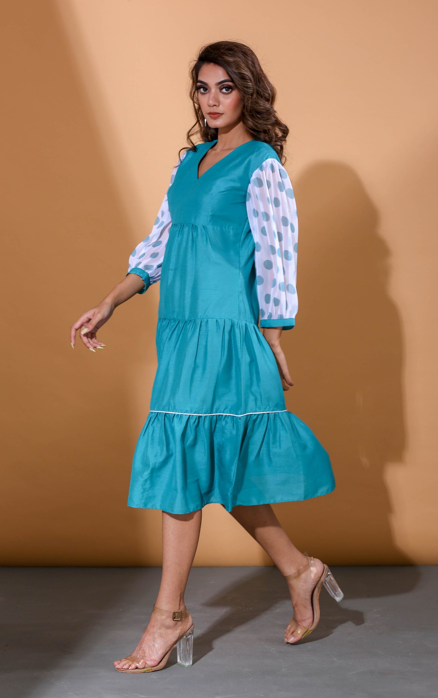 Adhikam- Teal blue tiered dress