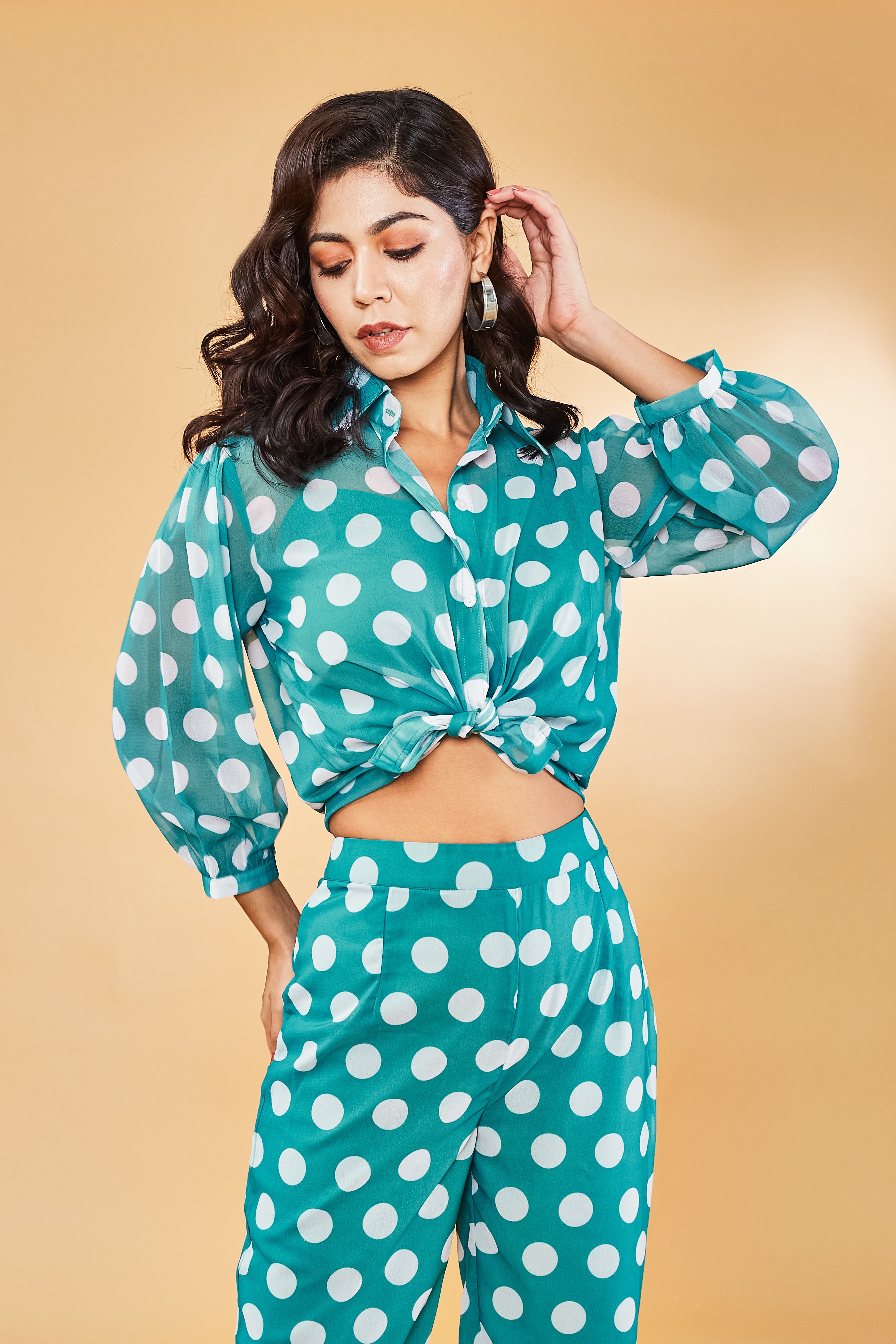 Blue polka sales dot top