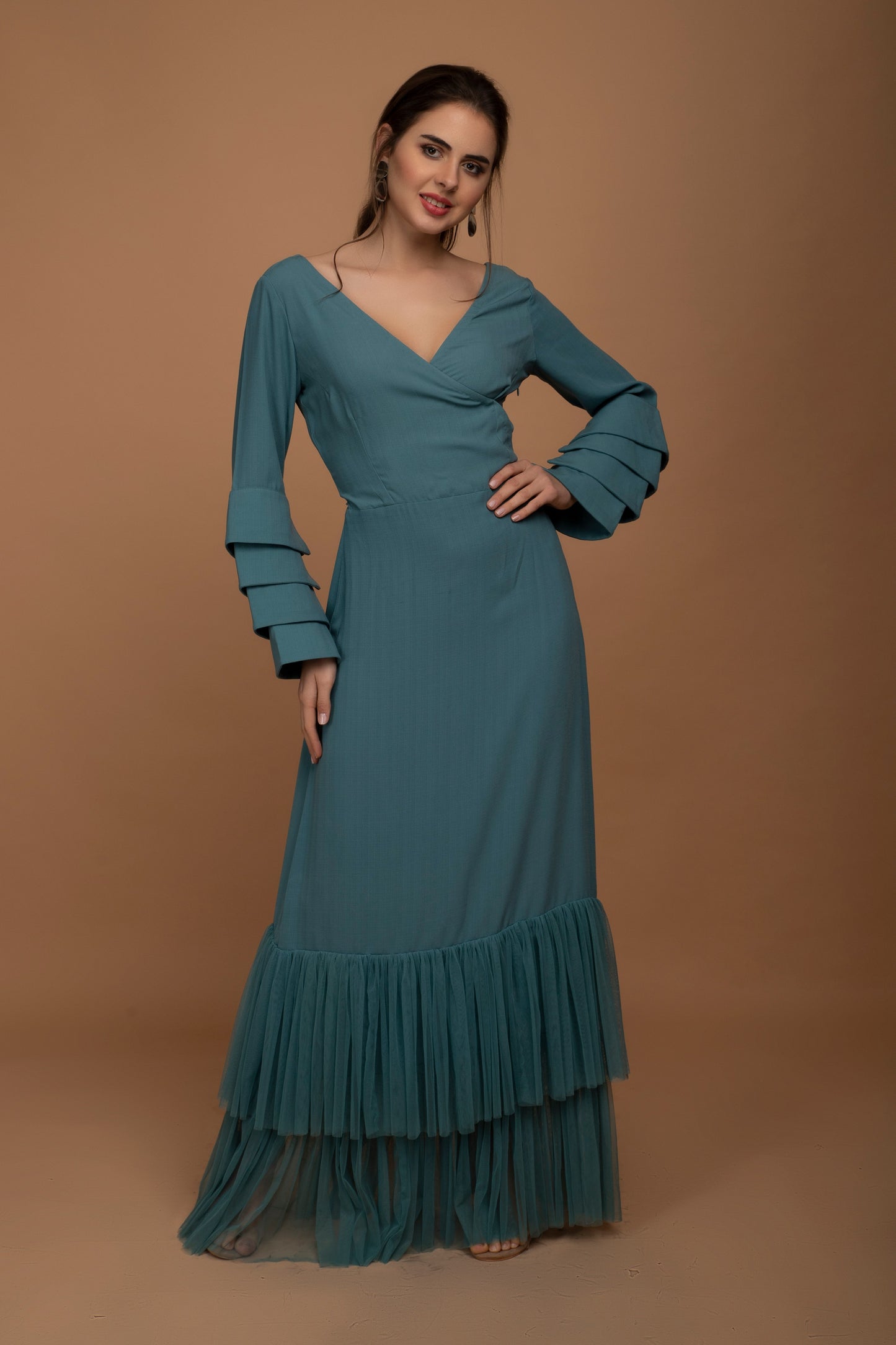 Floor length gown with sleeve variation